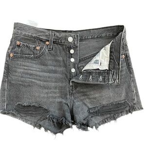 Levi 501 original short faded black grey wonen short size 27 denim cut off